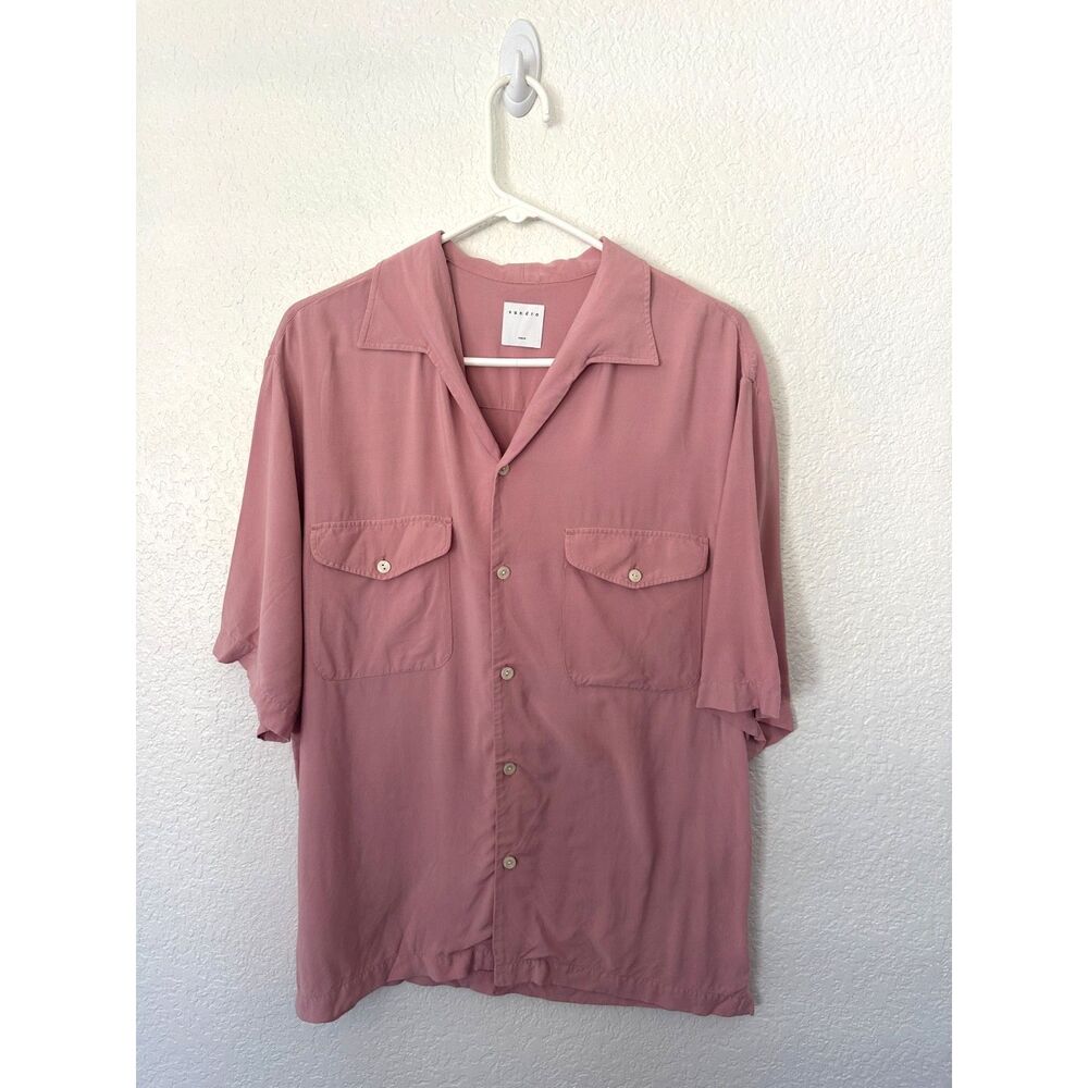 Sandro Short Sleeve Dusty Pink Button Down Blouse Top Size XL